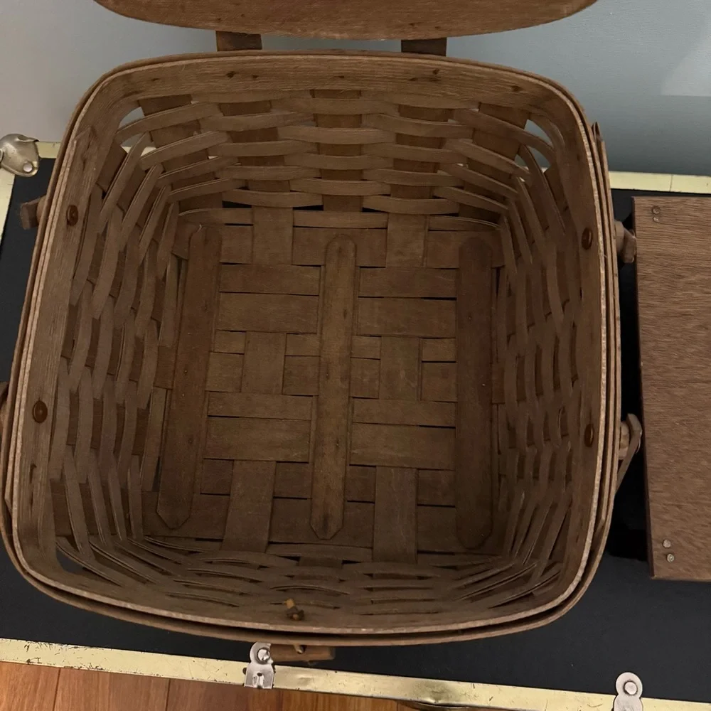 🧺🍒 1981 Longaberger Picnic Pie Basket w/ Lid + Table Stand – Vintage USA - Picture 12 of 15